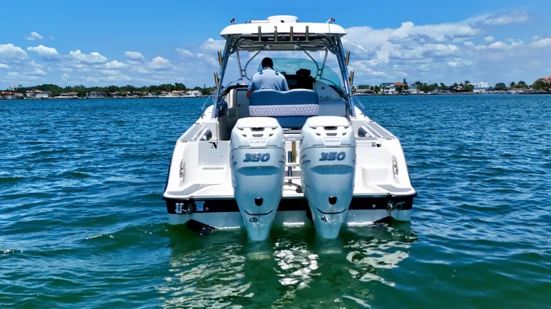 Slide: The Image of 2006 Hydra-Sports Vector VX boat with twin 350 engines on a sunny day. - 3