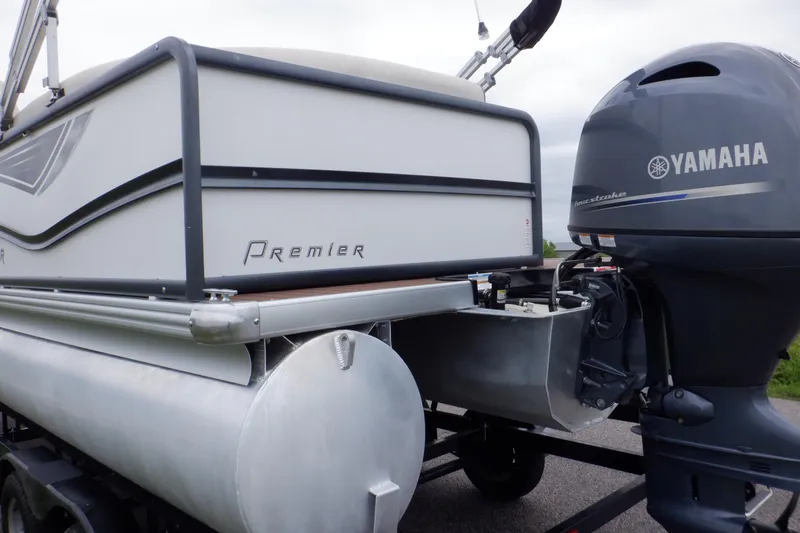 Slide: The Image of 2019 Premier 220 SunSation pontoon boat with Yamaha outboard motor. - 6