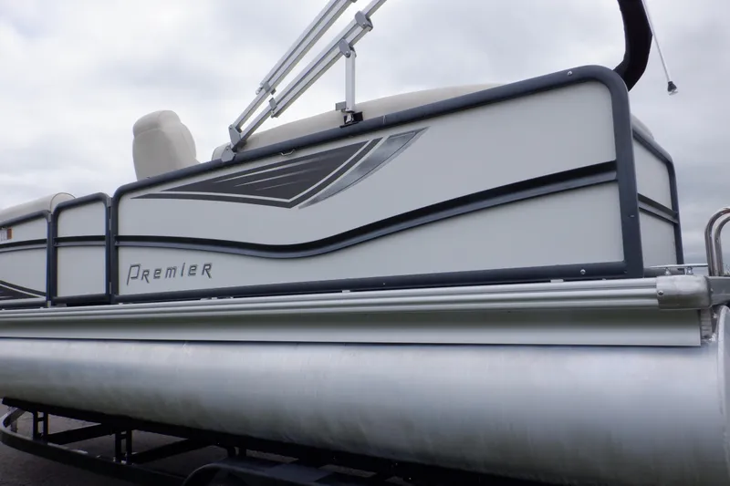 Slide: The Image of 2019 Premier 220 SunSation pontoon boat with sleek design and modern features. - 7