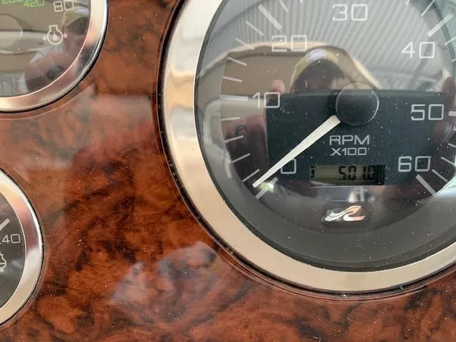Slide: The Image of Close-up of 2001 Sea Ray 380 Sundancer tachometer showing RPM reading. - 15