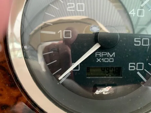 Slide: The Image of Close-up of 2001 Sea Ray 380 Sundancer tachometer showing 4978 RPM. - 16