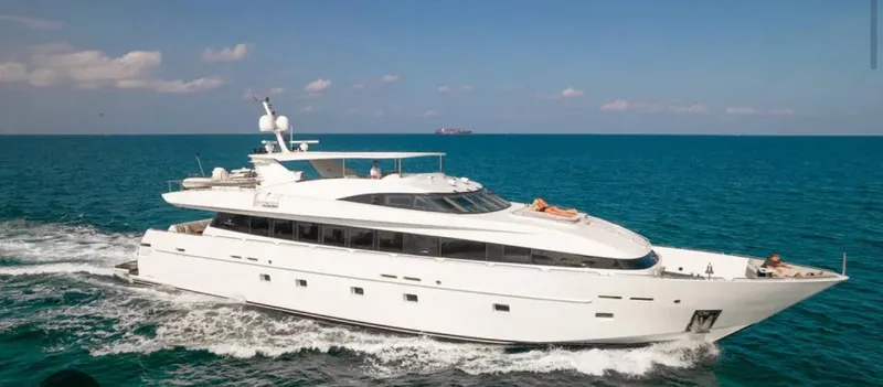 The Image of Luxurious 2000 Baglietto 116 yacht cruising on open sea. - 0