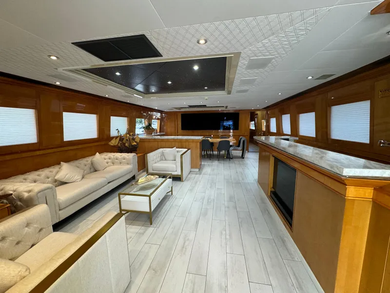 Slide: The Image of Luxurious interior of 2000 Baglietto 116 yacht with elegant seating and modern decor. - 2