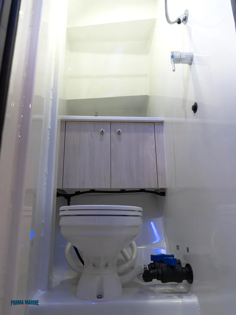 Slide: The Image of Interior cabin of 2025 Extreme Boats 986 Game King, featuring modern design and comfortable seating. - 19