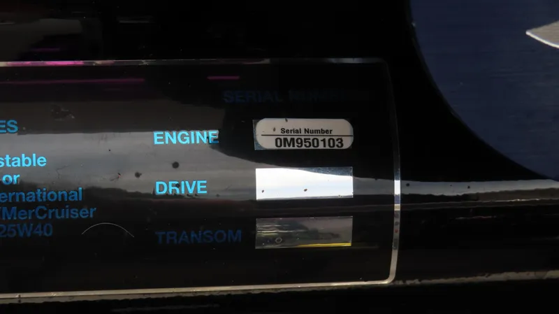 Slide: The Image of Serial number label on 2005 Cigarette 38 Top Gun boat engine. - 24