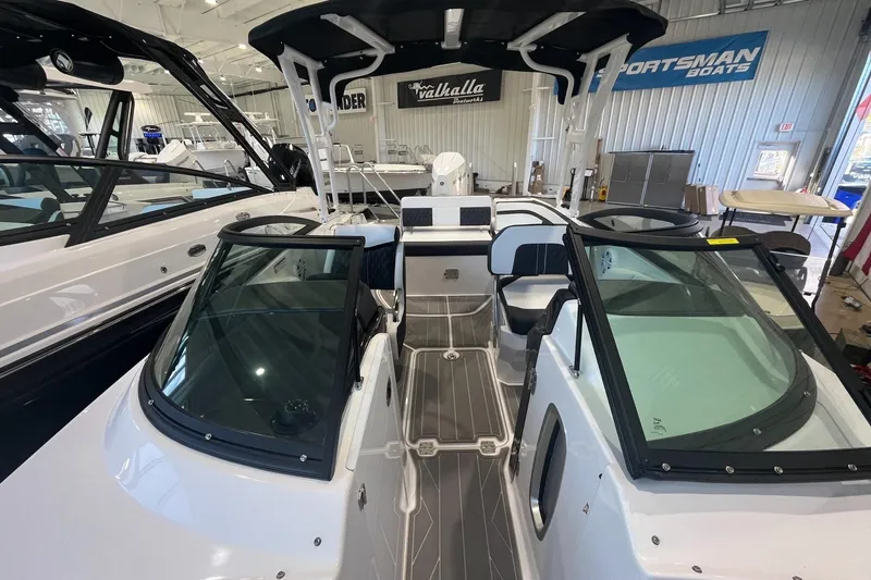 Slide: The Image of 2026 Monterey M-45 boat interior with sleek design and modern features in showroom. - 11