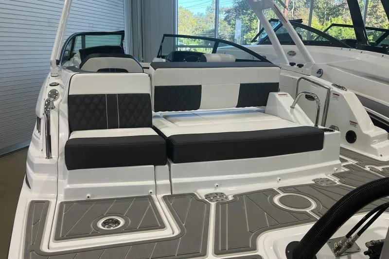 Slide: The Image of 2026 Monterey M-45 boat interior with sleek seating and modern design. - 9