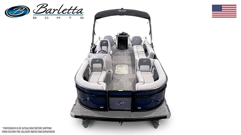 Slide: The Image of 2025 Barletta Aria 22CC pontoon boat with Mercury engine and spacious seating. - 7