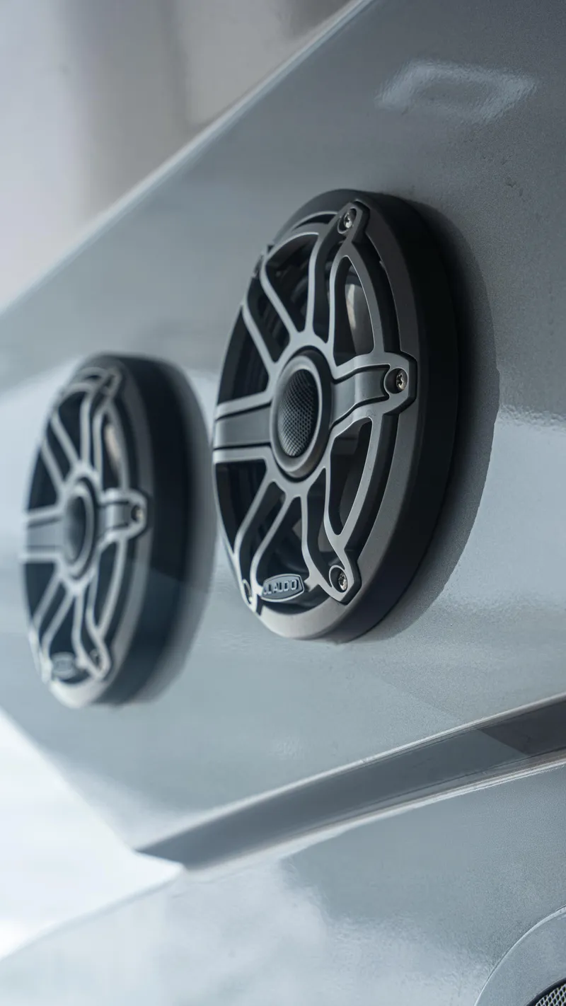 Slide: The Image of Close-up of marine speakers on a 2009 Pershing 64 yacht. - 18