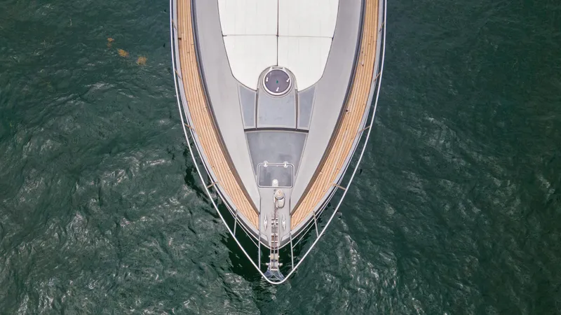 Slide: The Image of Aerial view of 2009 Pershing 64 yacht on water. - 6