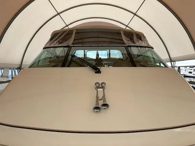 Slide: The Image of Close-up of a 2004 Carver 466 Motor Yacht's red propeller in dry dock. - 35