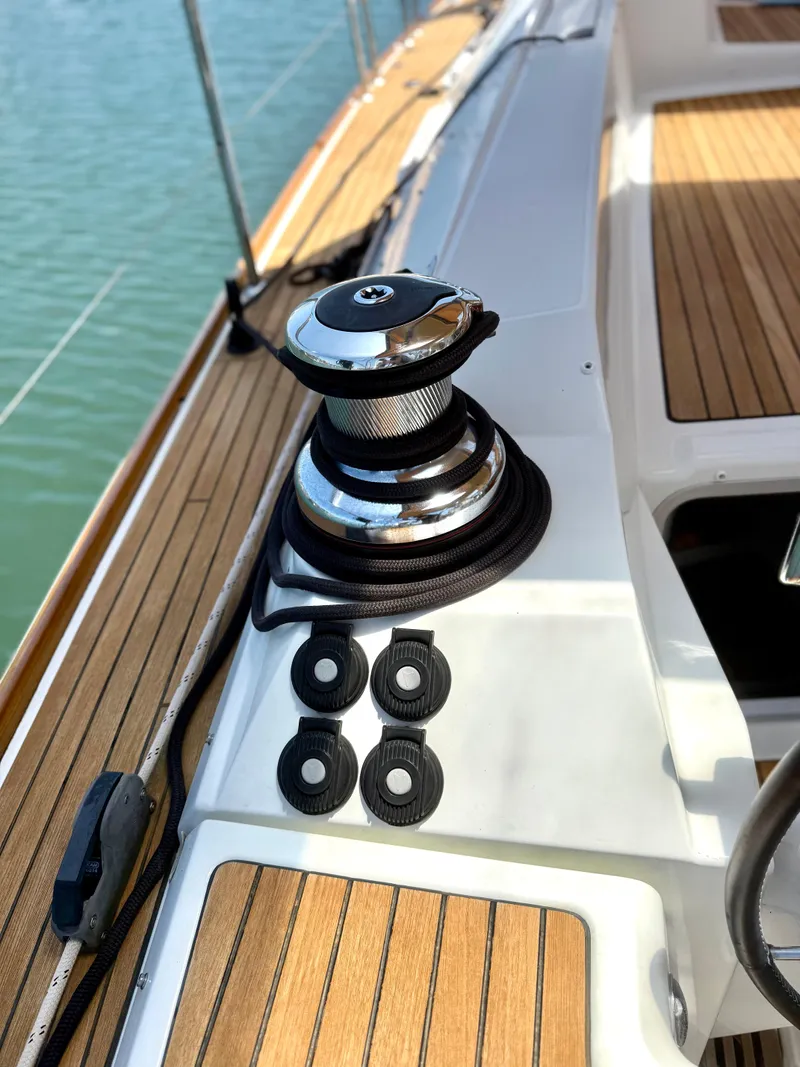 Slide: The Image of Deck of 2018 Jeanneau 58 sailboat with winch and rope details. - 33