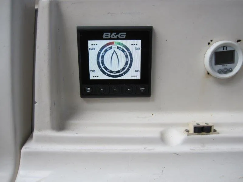 Slide: The Image of B&G navigation display on 1990 Jeanneau Sun Magic 44 sailboat dashboard. - 25