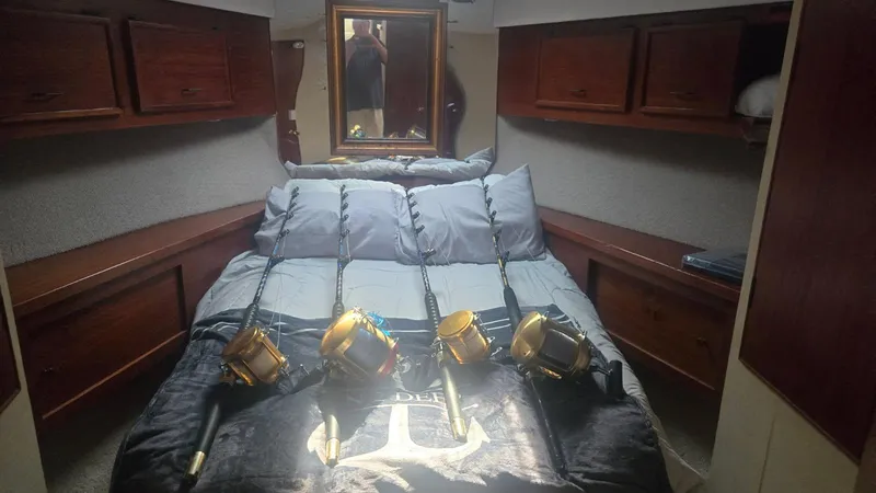 Slide: The Image of Interior view of 1984 Ocean Yachts 46 Super Sport, featuring ceiling and window details. - 21