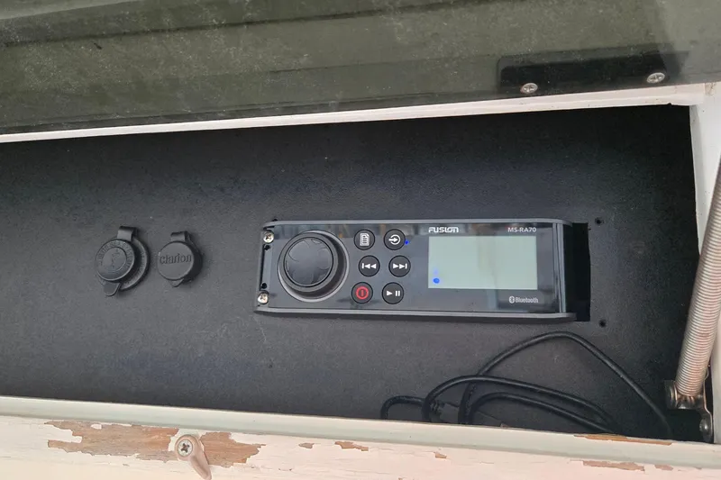 Slide: The Image of Fusion MS-RA70 Bluetooth stereo system on 1984 Ocean Yachts 46 Super Sport. - 33