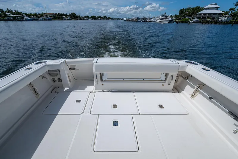 Slide: The Image of 2008 Tiara Yachts 3200 Open boat deck with scenic water view. - 16