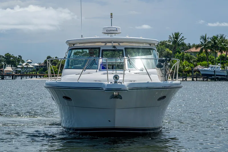 Slide: The Image of 2008 Tiara Yachts 3200 Open cruising on a sunny day, front view. - 4