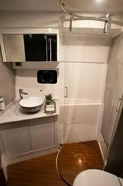Slide: The Image of Luxurious bathroom in 2026 Schaefer 510 GT Pininfarina yacht with modern fixtures and elegant design. - 44