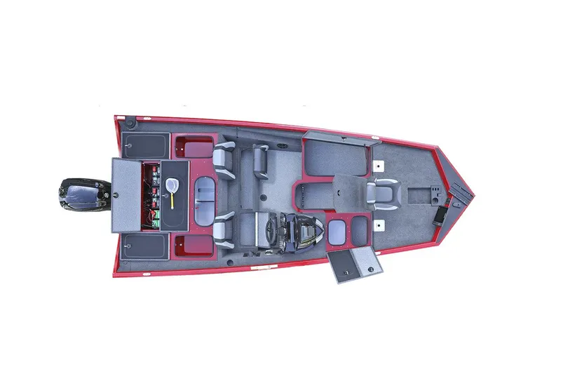 Slide: The Image of Manufacturer Provided Image: 2025 Lund 1775 Renegade SS boat, top view, red and gray interior layout. - 22