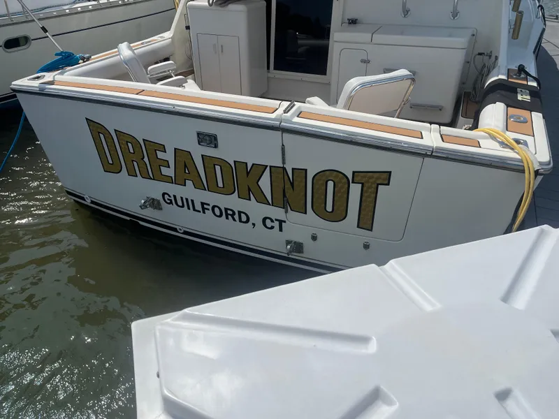 Slide: The Image of 1987 Tiara Yachts 3600 named "Dreadknot" docked in Guilford, CT. - 8