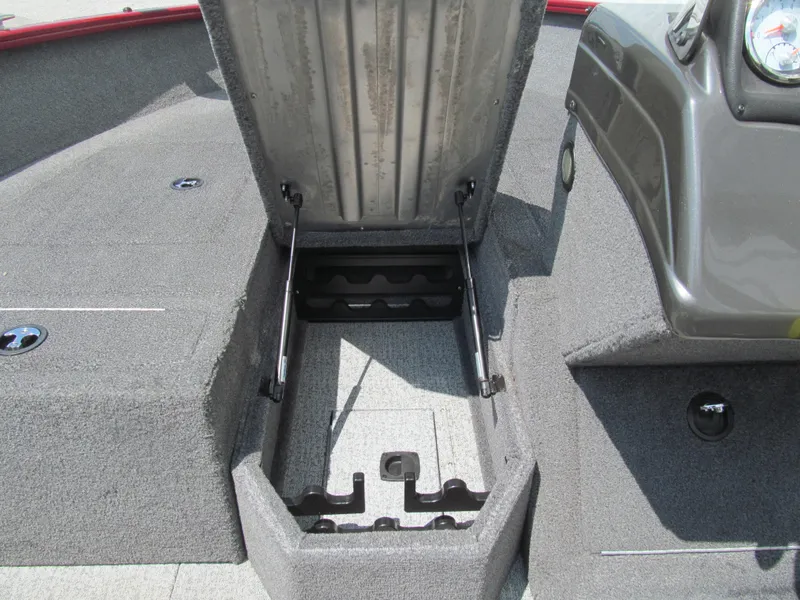 Slide: The Image of 2020 Tracker Pro Guide V-175 SC boat storage compartment open, showing interior details. - 8
