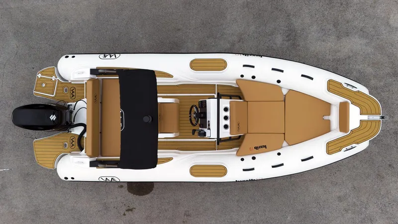 Slide: The Image of Aerial view of 2025 Aqvaboats Luxrib 19 luxury inflatable boat. - 6