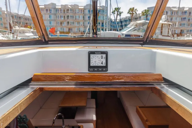 Slide: The Image of Interior view of a 2017 Solaris 50 yacht, featuring a sleek navigation panel. - 20