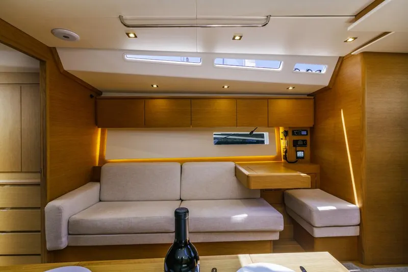 Slide: The Image of Luxurious interior of 2017 Solaris 50 yacht with modern seating and elegant wood finishes. - 26