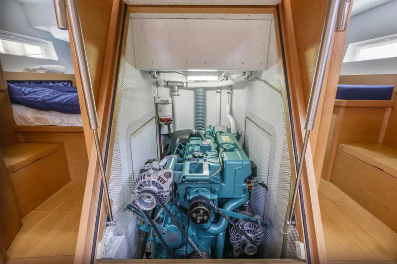 Slide: The Image of Engine room of a 2017 Solaris 50 yacht, showcasing a well-maintained marine engine. - 41