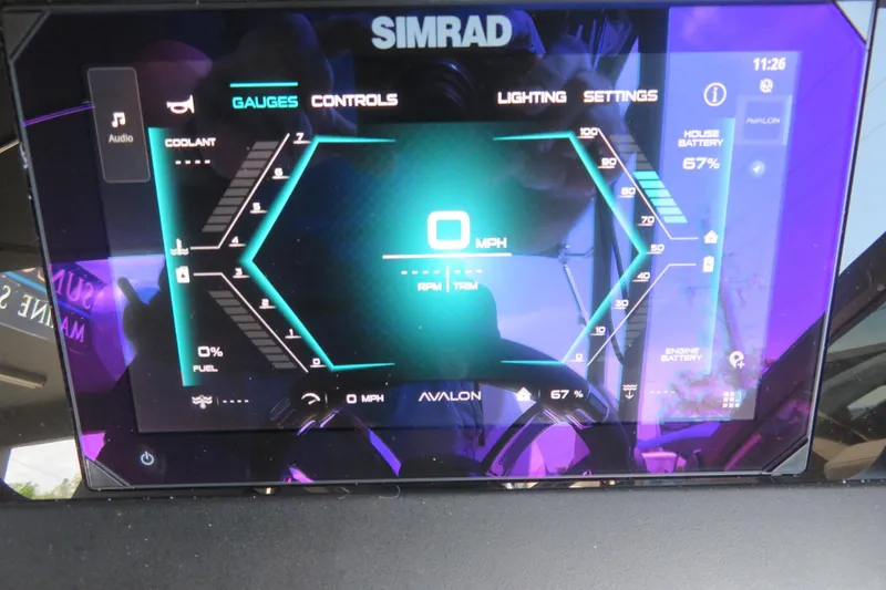 Slide: The Image of Luxurious seating in 2026 Avalon Excalibur LTD Elite Windshield boat interior. - 54