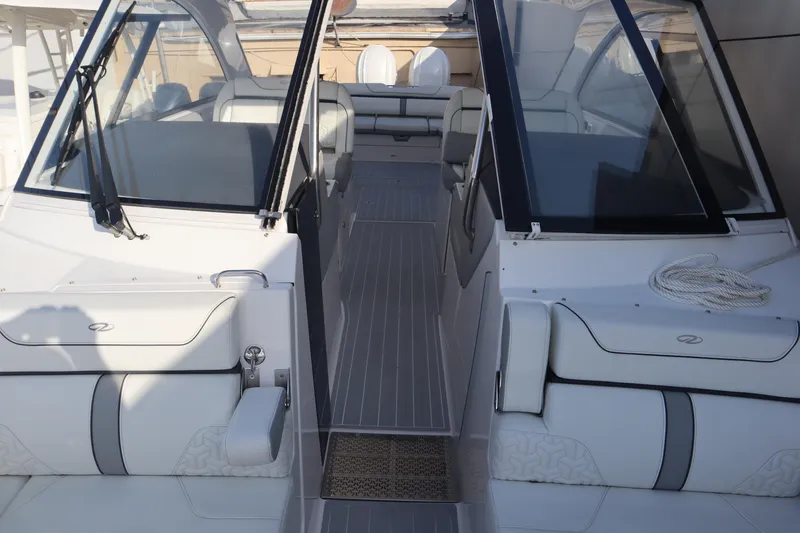 Slide: The Image of 2022 Regal LX36 boat interior with sleek seating and modern design. - 31