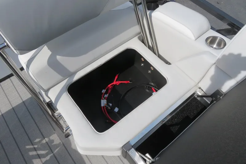 Slide: The Image of Storage compartment in Avalon 2385 LSZ Quad Lounger Shift luxury tri-toon boat, 2026 model. - 38
