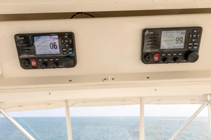 Slide: The Image of ICOM marine radios on 2008 Ocean Yachts 54 Super Sport, overlooking the ocean. - 20