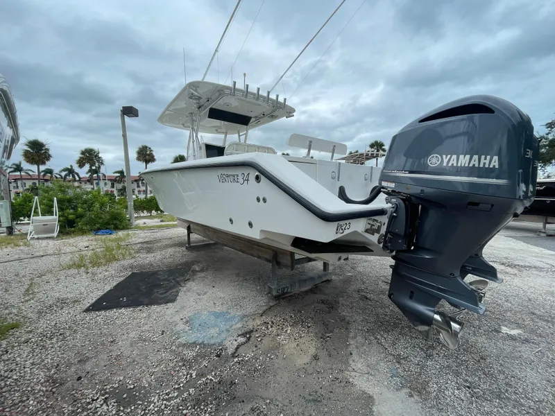 Slide: The Image of 2000 Venture 34 Tournament boat with Yamaha engine on dry dock. - 5