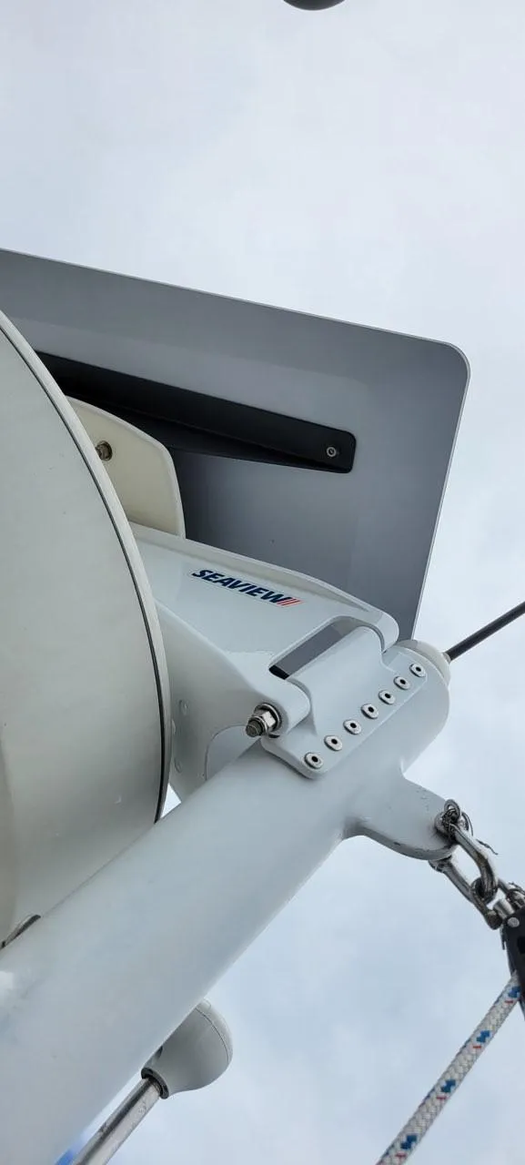 Slide: The Image of Radar equipment on a 2001 Monk 36 (Hull #215) boat, featuring Seaview mount. - 25