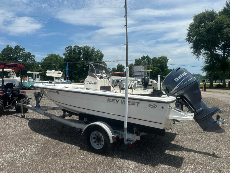 Slide: The Image of 2008 Key West 186 Bay Reef boat on trailer with Yamaha outboard motor. - 4