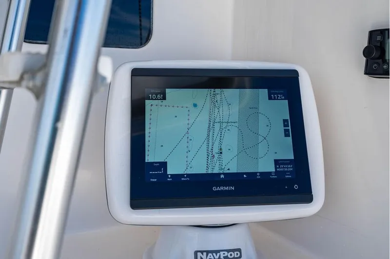 Slide: The Image of Garmin navigation display on 2006 Viking 56 Convertible yacht, showing nautical chart. - 18