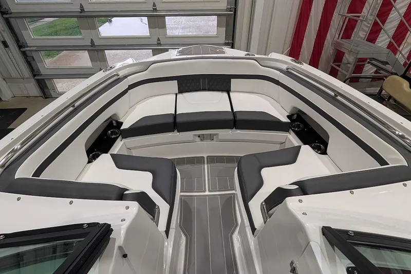Slide: The Image of Interior view of 2026 Monterey M-65 boat with sleek seating and modern design. - 21