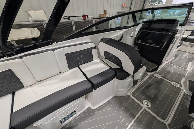 Slide: The Image of Luxurious interior of 2026 Monterey M-65 boat with sleek seating and modern design. - 7