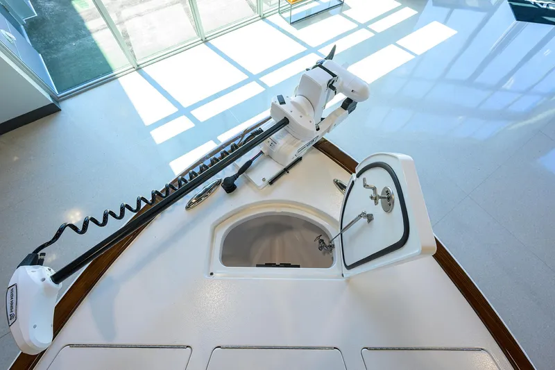 Slide: The Image of 2026 Valhalla Boatworks V-28 deck with open hatch and mounted equipment. - 8