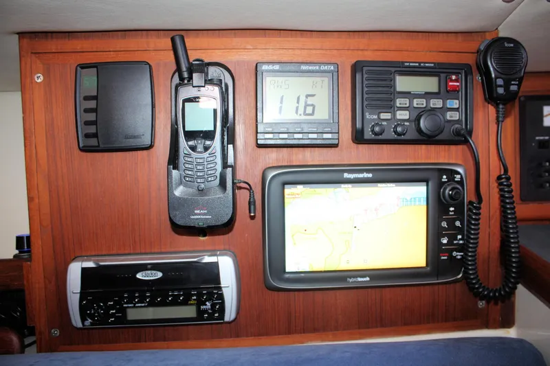 Slide: The Image of Navigation and communication equipment on a 2004 Pacific Seacraft 31 sailboat. - 42
