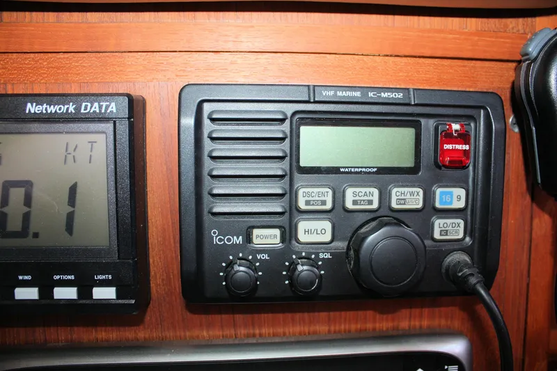 Slide: The Image of VHF marine radio and data display on 2004 Pacific Seacraft 31 yacht. - 46