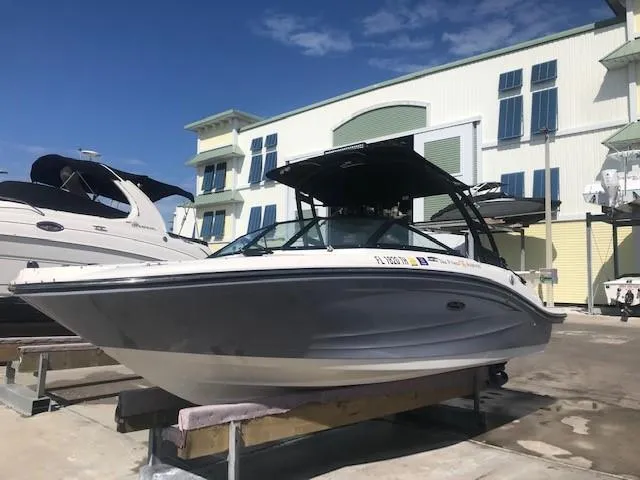 Slide: The Image of 2022 Sea Ray SPX 190 boat on display at marina. - 3