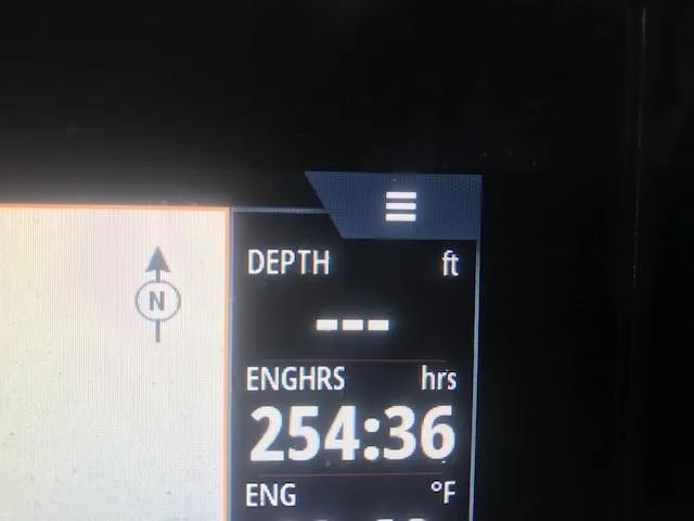 Slide: The Image of Boat dashboard display showing engine hours at 254:36 on a 2022 Sea Ray SPX 190. - 32
