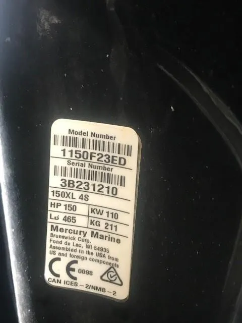 Slide: The Image of Mercury Marine engine label on 2022 Sea Ray SPX 190 boat. - 33