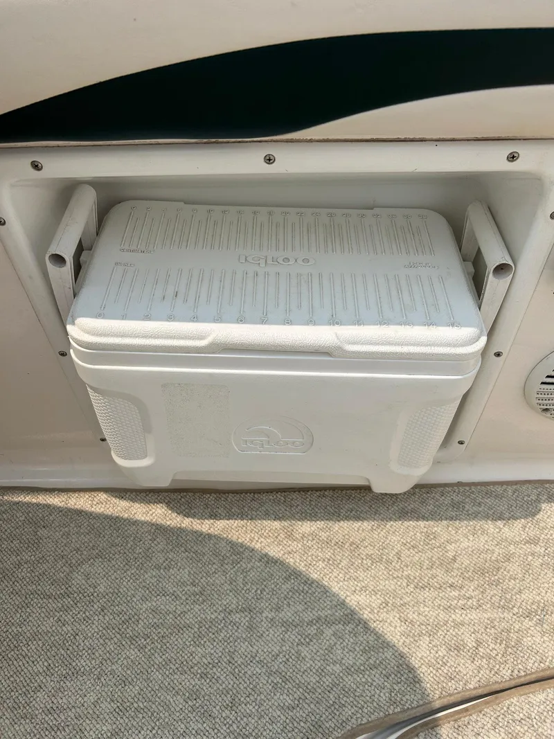 Slide: The Image of 2000 Chaparral Sunesta 233 boat ladder with safety warning label. - 43