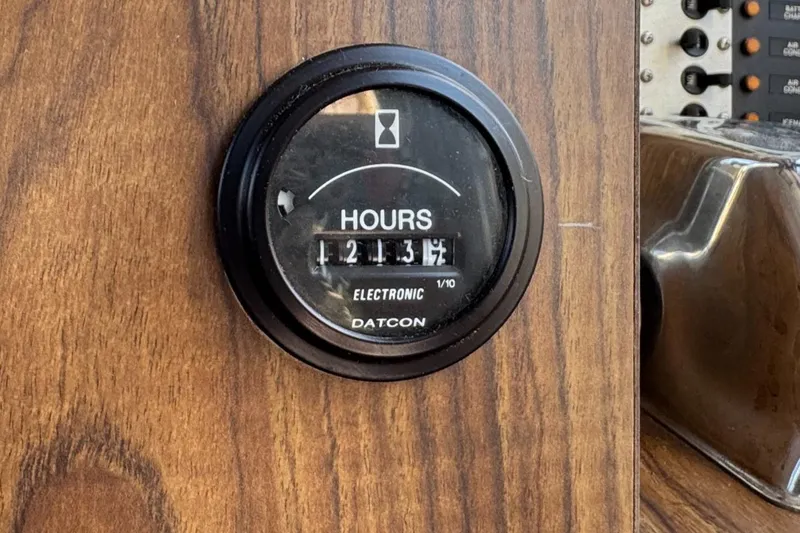 Slide: The Image of Hour meter on 1985 Bluewater Yachts 51 Coastal Cockpit MY, showing 1213.7 hours. - 45