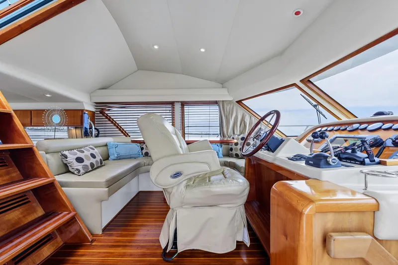 Slide: The Image of Luxurious interior of 2008 Navigator 5100 yacht with plush seating and wooden accents. - 20