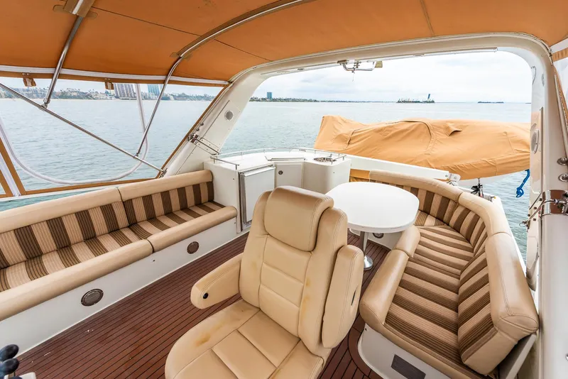 Slide: The Image of Luxurious 2008 Navigator 5100 yacht interior with plush seating and ocean view. - 31