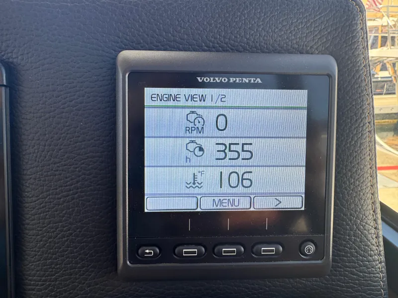 Slide: The Image of Volvo Penta engine display on 2021 Cutwater C-28 boat, showing RPM and engine hours. - 23